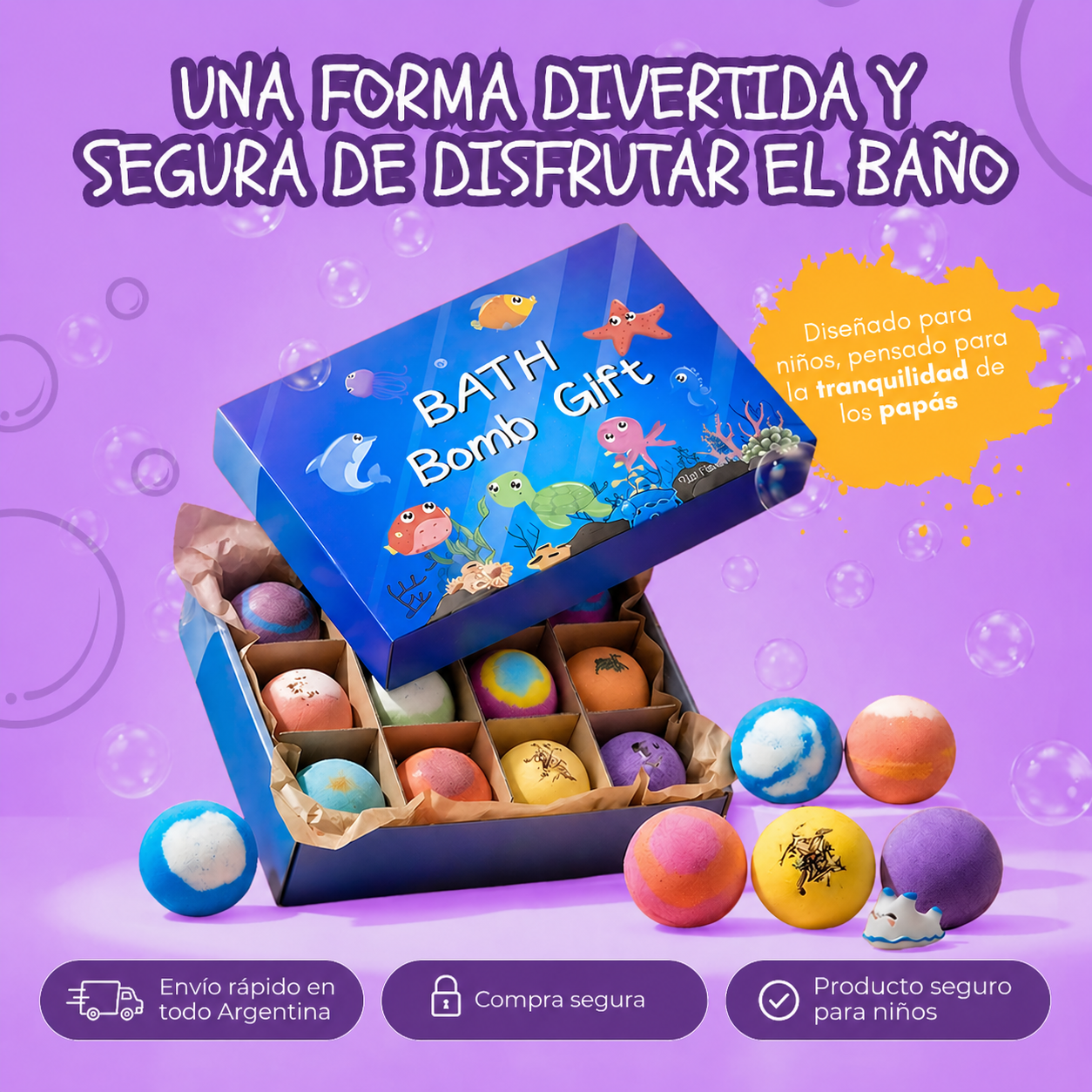 Bombas de baño para niños con juguetes en su interior